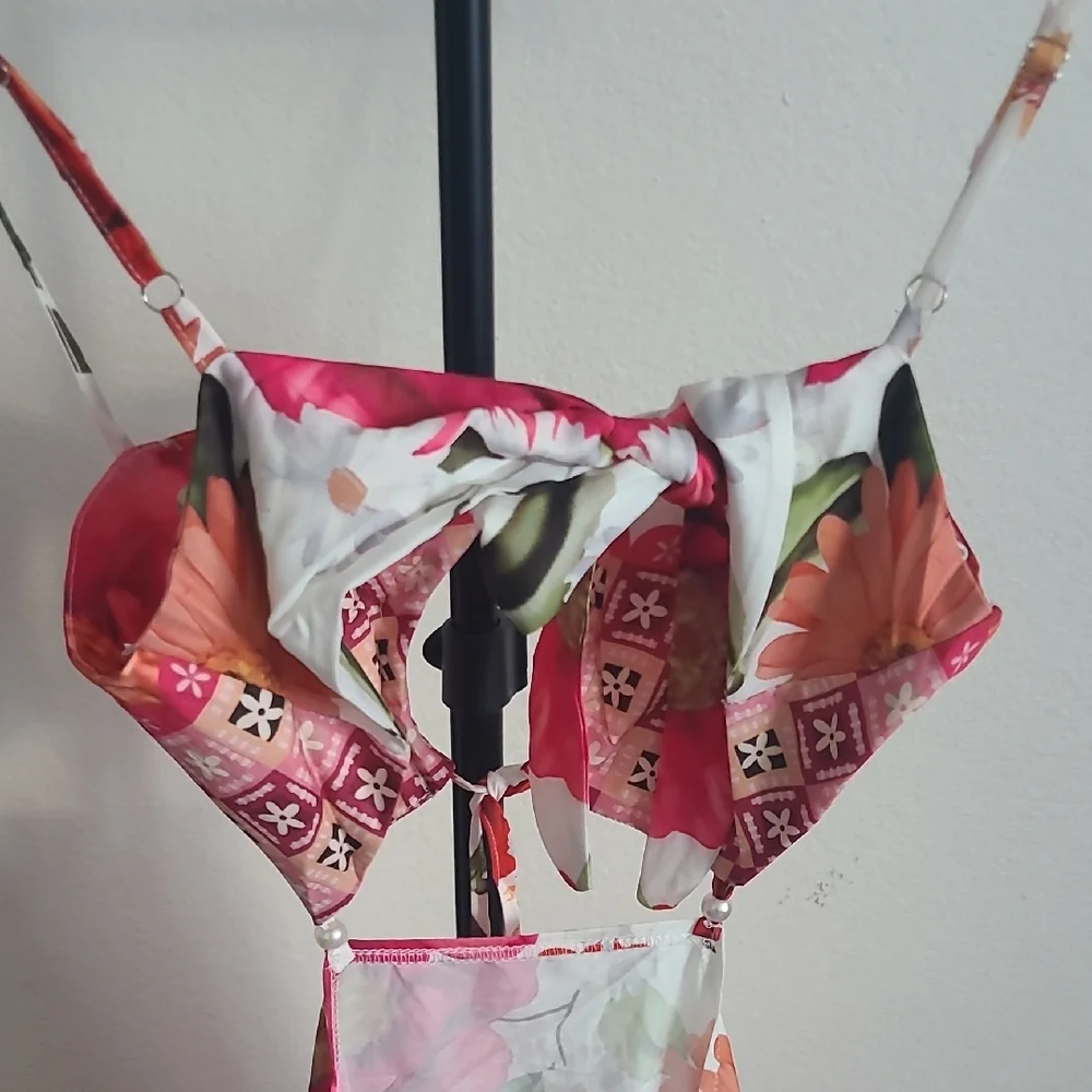 Women's Small Strappy White Floral Maxi Dress With Tie Back Strap - Picture 4 of 6